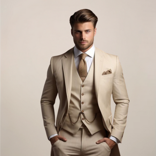 Herren Eleganter Hochzeitsanzug 3-teilig – Beige