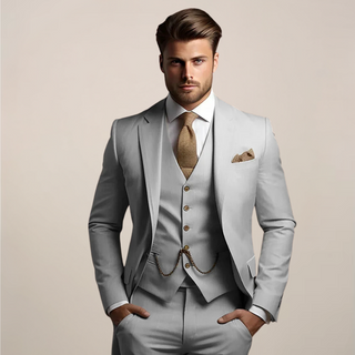 Herren Eleganter Hochzeitsanzug 3-teilig – Grey