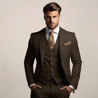 Herren Eleganter Hochzeitsanzug 3-teilig – Dark Brown