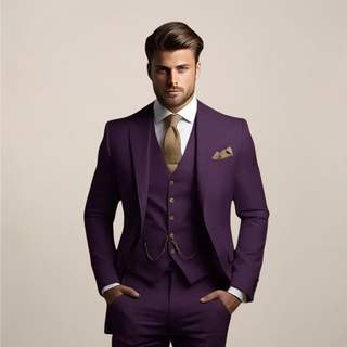 Herren Eleganter Hochzeitsanzug 3-teilig – Dark Purple