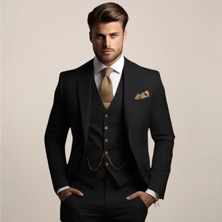 Herren Eleganter Hochzeitsanzug 3-teilig – Black