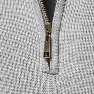 Herren Gerippter Strickpullover | Halber Reißverschluss