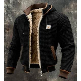 Herren Gesteppte Fleece Winterjacke Reißverschluss – Schwarz
