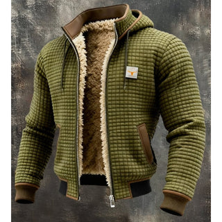 Herren Gesteppte Fleece Winterjacke Reißverschluss – Olivgrün