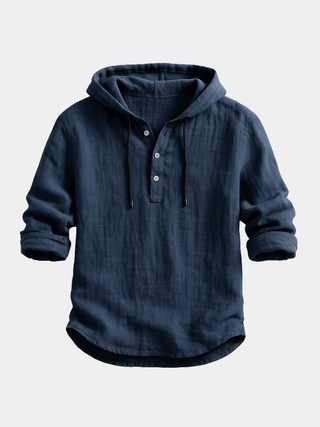 Herren Henley Langarmshirt Mit Kapuze | Knopfleiste