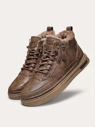 Herren Klassische Leder Winterstiefel Schnürung – Braun