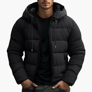 Herren Klassische Puffer Winterjacke Kapuze – Schwarz