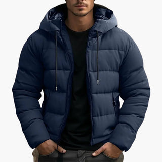 Herren Klassische Puffer Winterjacke Kapuze – Marineblau