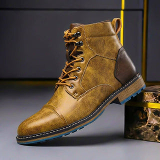 Herren Klassische Winter Lederstiefel Schnürung – Khaki