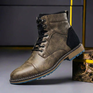 Herren Klassische Winter Lederstiefel Schnürung – Grau
