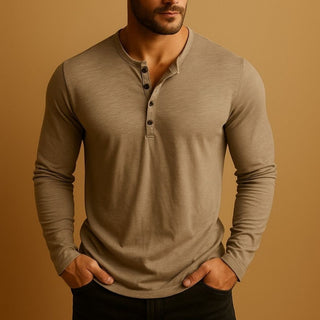 Herren Langarmshirt mit Knopfleiste | Henley