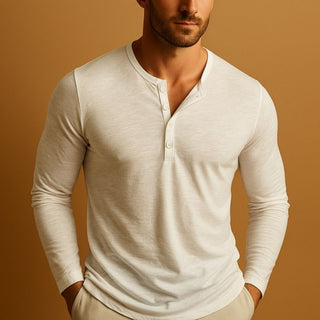 Herren Langarmshirt mit Knopfleiste | Henley