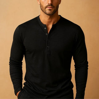 Herren Langarmshirt mit Knopfleiste | Henley