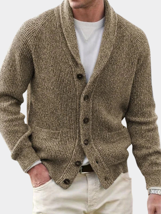 Cárdigan de punto para hombre con cuello de chal | botones