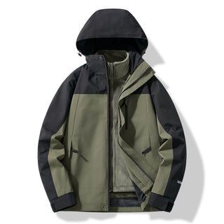 Herren Unisex Winter Skijacke Abnehmbare Kapuze – Olivgrün-Phantomschwarz