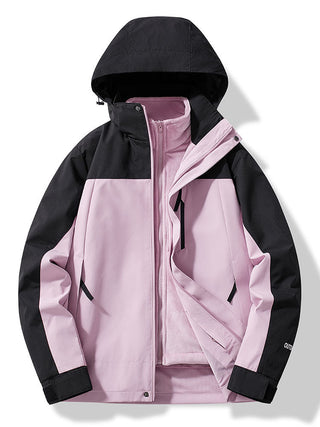 Herren Unisex Winter Skijacke Abnehmbare Kapuze – Violett-Phantomschwarz