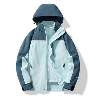 Herren Unisex Winter Skijacke Abnehmbare Kapuze – Kristallgrün-Diamantblau