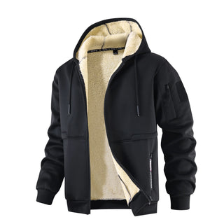 Herren Winter Fleecejacke Kapuze – Schwarz