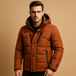 Herren Winter Pufferjacke Abnehmbare Kapuze – Orange