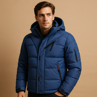Herren Winter Pufferjacke Abnehmbare Kapuze – Dunkelblau