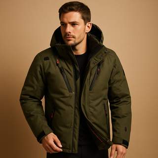 Herren Winter Pufferjacke Abnehmbare Kapuze – Olivgrün