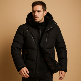 Herren Winter Pufferjacke Abnehmbare Kapuze – Schwarz