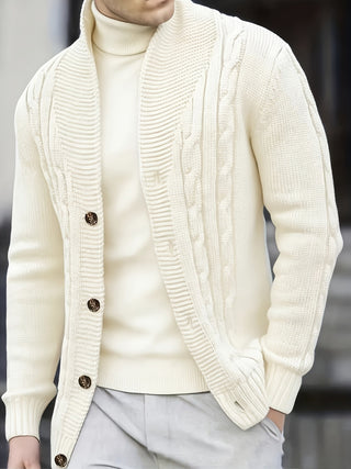 Cárdigan de hombre de punto con patrón trenzado | tapeta de botones