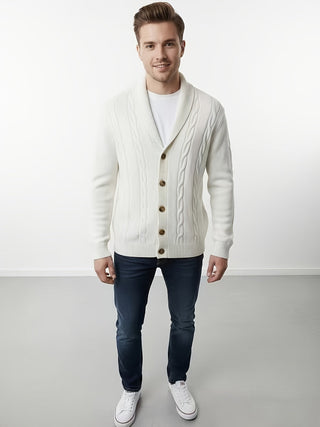 Cárdigan de hombre de punto con patrón trenzado | tapeta de botones