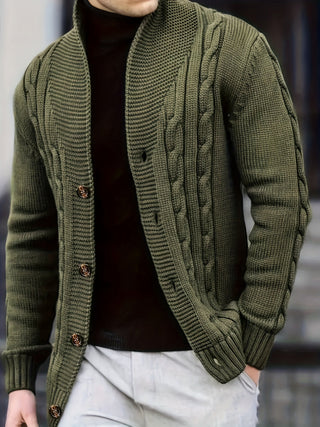 Cárdigan de hombre de punto con patrón trenzado | tapeta de botones