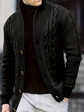Cárdigan de hombre de punto con patrón trenzado | tapeta de botones