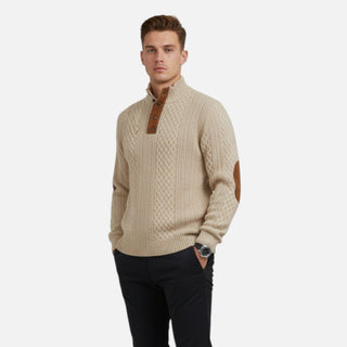 Herren Zopfmuster Strickpullover | Knopfkragen