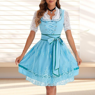 Vestido dirndl del Oktoberfest para mujer | Mini bordado con cordones