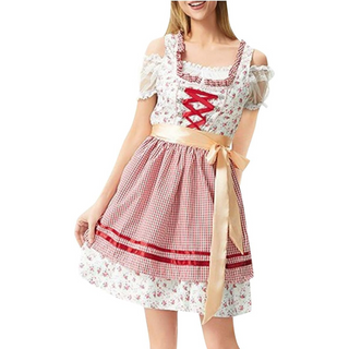 Vestido dirndl del Oktoberfest para mujer | Mini bordado con cordones