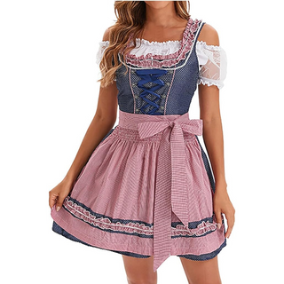 Vestido dirndl del Oktoberfest para mujer | Mini bordado con cordones