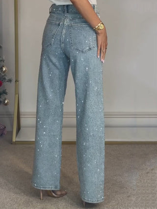 Damen Wide Leg Jeans | Strass