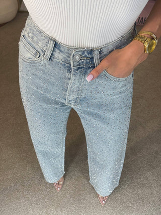 Damen Wide Leg Jeans | Strass