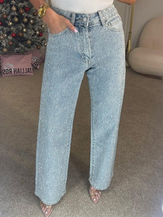 Damen Wide Leg Jeans | Strass
