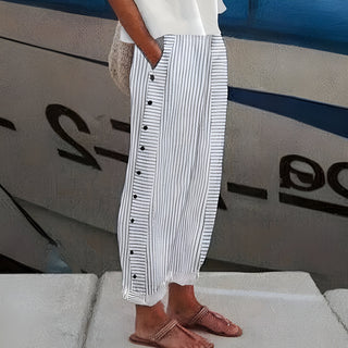 Damen Hose mit Weitem Bein und Knöpfen | Lässig