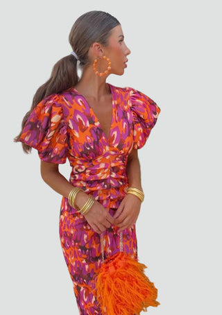 Damen Cocktailkleid mit Blumenmuster | Midi