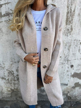Women's Long Button Cardigan | With Hood
