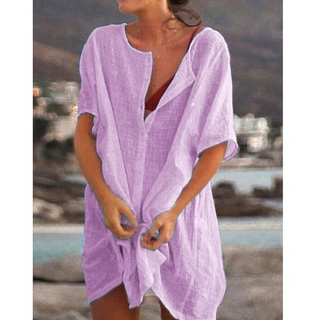Robe décontractée à boutons et manches courtes femme | Mini