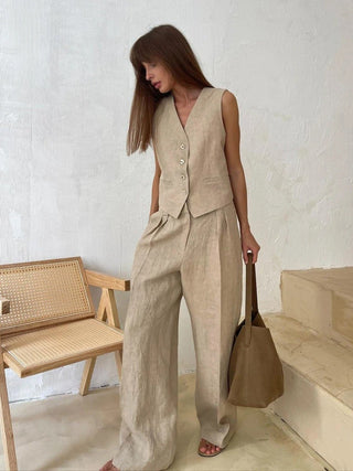 Ensemble gilet femme avec boutons | Jambe large