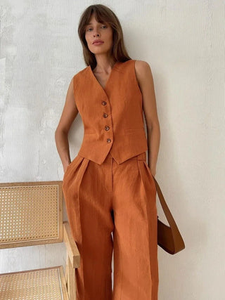 Ensemble gilet femme avec boutons | Jambe large