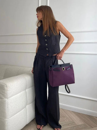 Ensemble gilet femme avec boutons | Jambe large