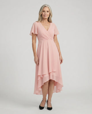 Damen Kleid mit V-Ausschnitt und Rüschen | Midi