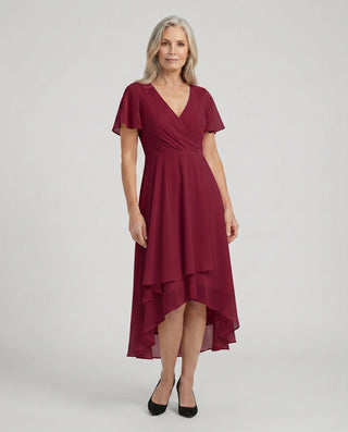 Damen Kleid mit V-Ausschnitt und Rüschen | Midi