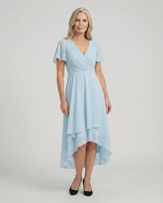 Damen Kleid mit V-Ausschnitt und Rüschen | Midi