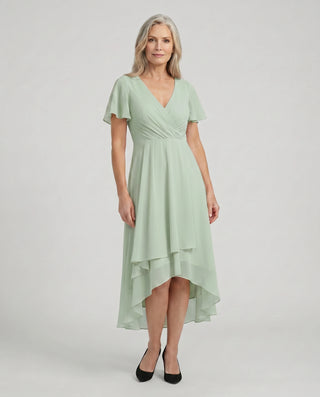 Damen Kleid mit V-Ausschnitt und Rüschen | Midi