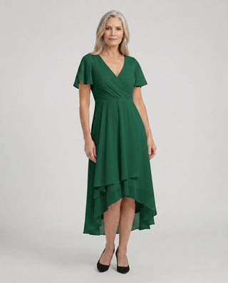 Damen Kleid mit V-Ausschnitt und Rüschen | Midi