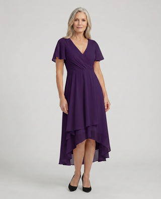Damen Kleid mit V-Ausschnitt und Rüschen | Midi